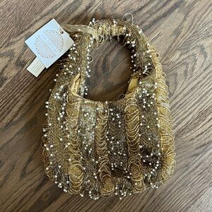 Hand-Beaded Gold Evening Hobo Bag